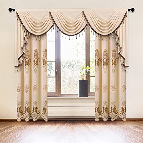 Elkca Thick Chenille Window Curtains Valance For Living Room Beige Valance With Beads For Bedroom,Rod Pocket (W79Inch,1 Panel) #TOP1