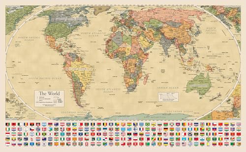 Póster de mapa del mundo de la Tierra igual, diseño de mapa que muestra continentes en tamaño relativo real, laminado, 45,7 x 73,6 cm [amarillo] ⭐