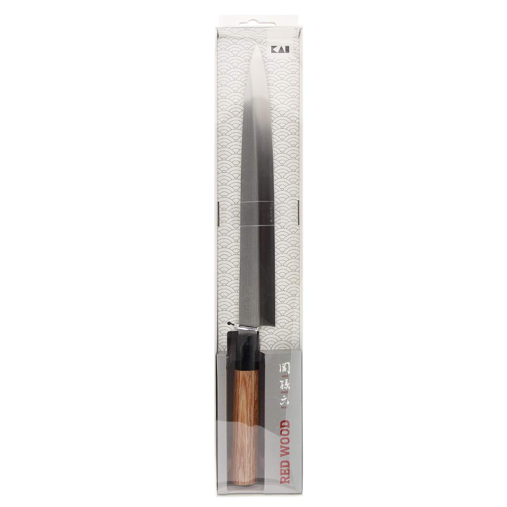 KAI Seki Magoroku Yanagiba en bois de séquoia 21,0 cm - acier inoxydable au carbone 1K6 avec 57 (±1) HRC - lame polie brillante - manche en pakkawood de séquoia - fabriqué à la main au Japon