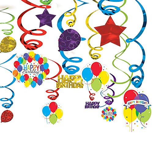 Amscan Balloon Bash Design | Birthday Foil Swirl Decorations, Assorted Sizes, Multi Color