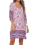 Halife Women Summer Tunic Dress Bohemian Floral Printed Casual Loose Flowy Shift Dresses Pink,M
