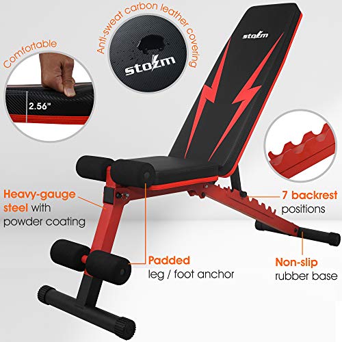 STOZM Deluxe Weight Bench (Crimson/Amber/Cobalt) & Weightlifting Accessories Set (Red/Orange) - Home Fitness Guru STOZM Deluxe Weight Bench (Crimson/Amber/Cobalt) & Weightlifting Accessories Set (Red/Orange) - Image 5
