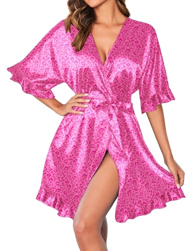 Ekouaer Womens Silk Ruffle Robe Short Satin Kimono Robe Half Sleeve Bathrobe Bridesmaid Wedding...