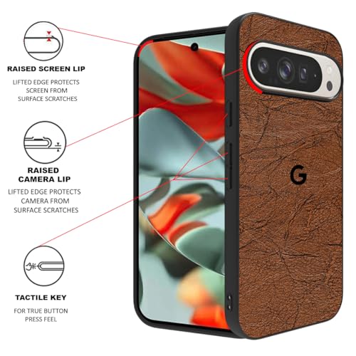 Image of RIGGEAR Sleek Back Cover Case Compatible with Google Pixel 9 Pro XL (PC+TPU|Brown Leather)