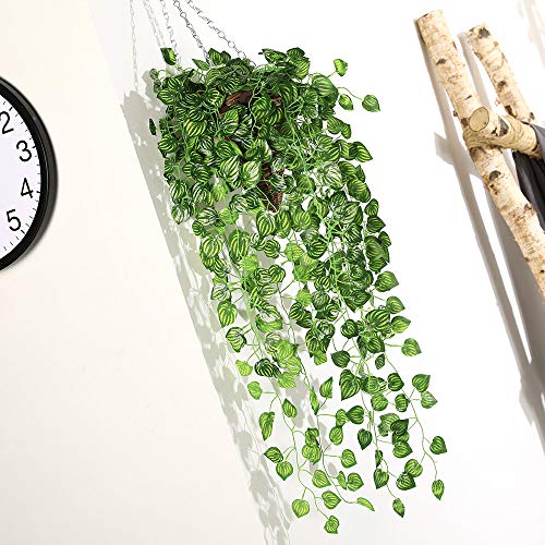Justoyou 3Pcs Artificial Hanging Plants Ivy Vine Fake Leaves Greeny Chain Wall Home Room Garden Wedding Garland Outside Decoration 37 In (Watermelon Leaves) #TOP1