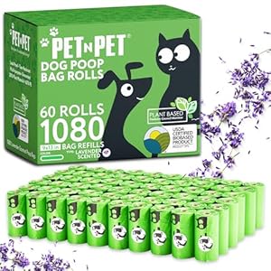 Pet N Pet 1080 Counts Green, Lavender Scented Poop Bags for Dogs, 38% Plant Based & 62% PE Dog Poop Bags Rolls, 9″ x 13″ Thick Dog Bags for Poop, Doggie Poop Bags, Cat Litter Bags, Kitty Litter Bags