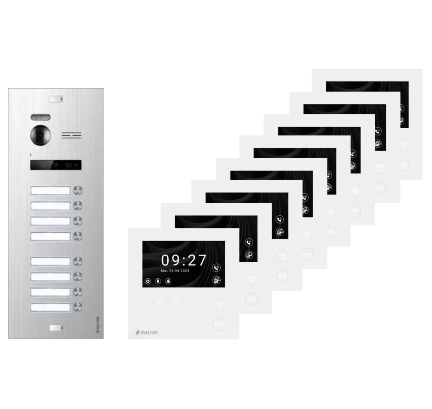 SCHUTZER Balter EVO HD - Juego de videoportero para 1 casa familiar, monitor táctil de 4,3 pulgadas + cámara Full HD, ampliable a 2 monitores y 1 estación de puerta (plata sin Wi-Fi, 8 casas