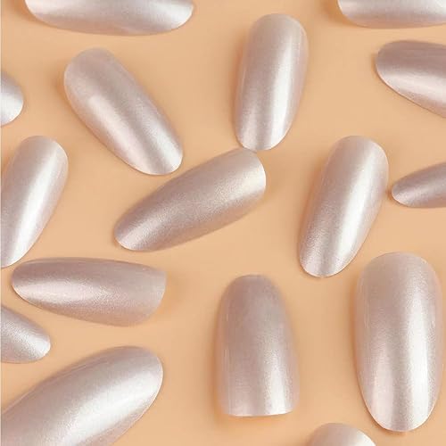 Miniatura 5 de Uñas postizas medianas a presión de almendra, color blanco sólido, uñas postizas brillantes, uñas acrílicas de cobertura completa, uñas adhesivas