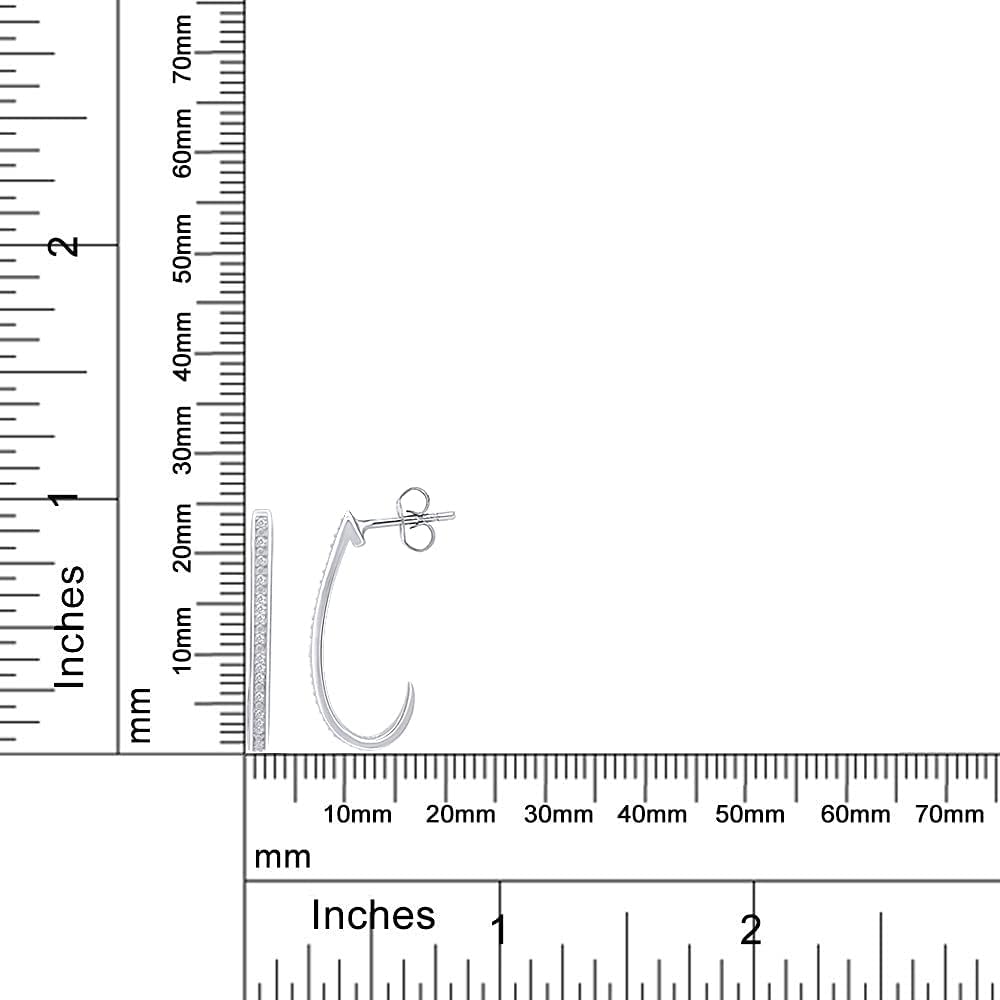 1/10 Carat Round Cut White Natural Diamond J Hoop Earrings In 14K Gold Plated 925 Sterling Silver Jewelry For Women Wedding (Clarity : I2-I3, Color : I-J, 0.10 Cttw)