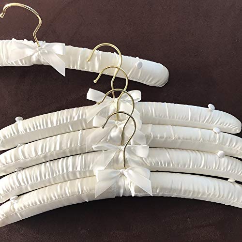 ROUND YUAN 38cm Hangers with Anti-Slip Button Padded Hangers Foam Hanger Non Slip Satin Canvas Covers for Adults Clothes Wedding Dress 5pcs (White)