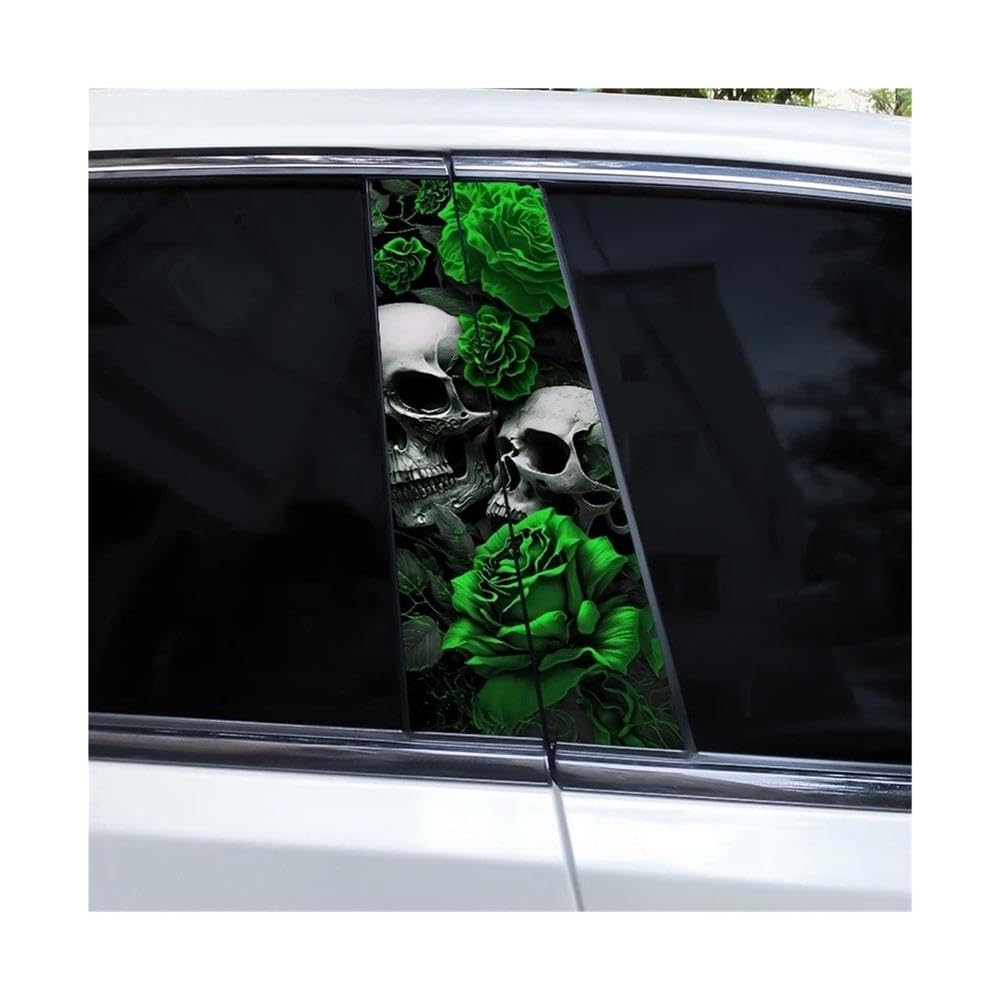 Bertdcx D 2Pcs Metal Skull Rose Car B-Pillar Waterproof Ecal Iy Sticker Car Exterior Accessories Auto Parts(D)