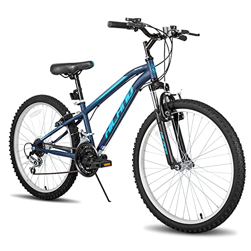 Hiland 24 Pouces Vélo pour Enfants avec Cadre en Acier 18 Vitesses VTT Vélo de Sport pour Adolescents avec Fourche de Suspension et V-Brake Bleu Cover