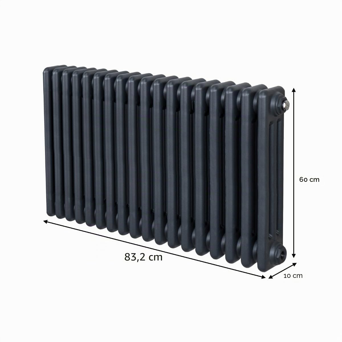 Radiador Tradicional Horizontal de 3 Columnas 600mm x 832mm | Gris Antracita | Acero | Montado en pared | Kit de fijación y soportes + Cepillo de limpieza GRATIS | Calefacción estufa calefactor