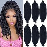 Marley Twist Braiding Hair 20 Inch 6 Pack Pre-Separated Springy Afro Twist Crochet Hair for Black Women Synthetic Hair Extensions(#1B,20 Inch)