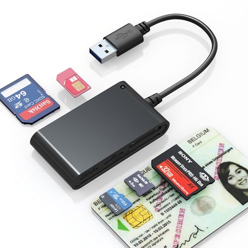 Speicherkarten Lesegerät SIM-Kartenleser - 7-in-1 Multi-Kartenleser für SIM, SD, M2, MS, Micro-SD, MMC, Smart Karten, Memory Stick Pro Duo Adapter, M2 Lesegerät, Smartcard Leser ISO 7816 Klasse A,B,C