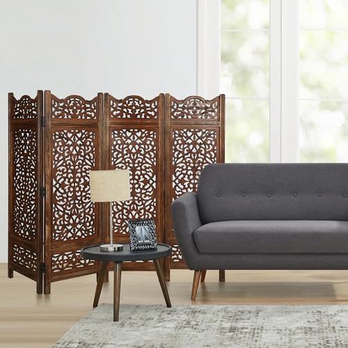 Image of Classic Wood and Craft Wooden Room Divider Partition for Living Room, Privacy Partition, Partition Wall, Divider for Makeup Studio /Office (4-P - 4FT - Curved Shape)