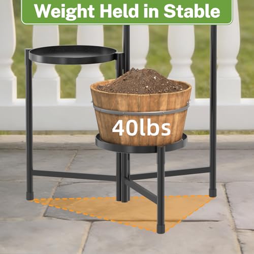 Image of iDavosic.ly 3 Tier Large Plant Stand Indoor with 10 Inch Wide Tray, Tiered Corner Metal Outdoor Flower Display Holder Shelf, Folding Tall Rack for Patio Porch Living Room, Modern Black