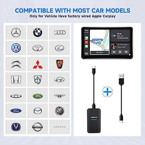 Wireless CarPlay Adapter for iPhone - Plug & Play Convert Factory Wired to Wireless CarPlay Dongle Cars for Apple iOS Device, Support Online Upgrade Wide Compatibility for Cars from 2017