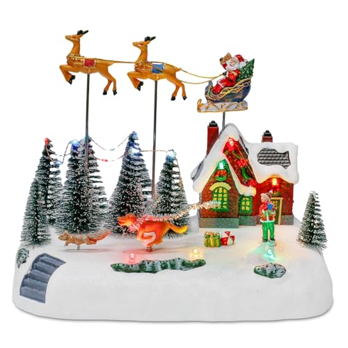 innodept12 Animated Christmas Village with Santa Sleigh and Reindeer, LED