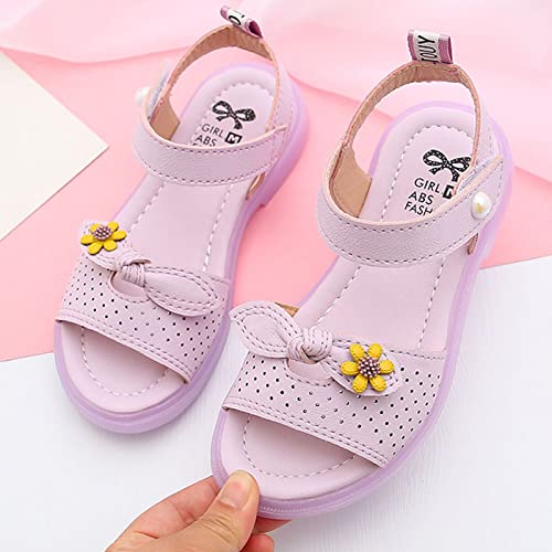 Children Shoes Fashion Flower Thick Sole Sandals Soft Sole Comfortable Princess Sandals Simple (Purple, 8-9 Years Little Child)4