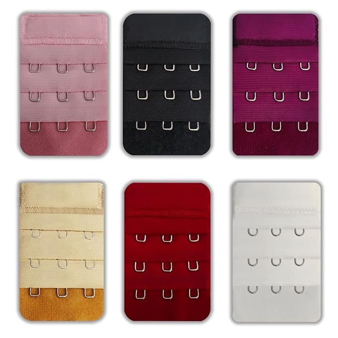 3 Rows 3 Hooks Bra Extender Elastic Bra Band Hook Strap Extensions (Multicolor)