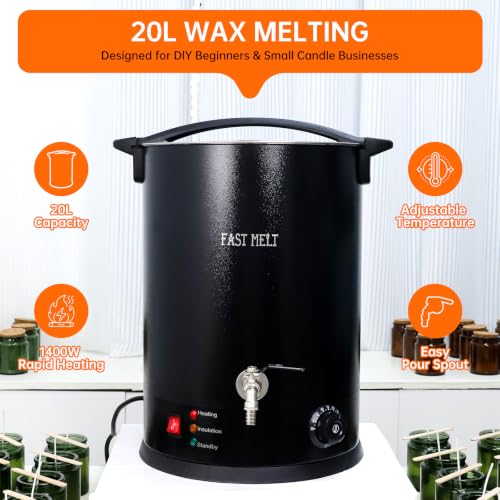 FAST MELT 20L Electric Wax Melter for Candle Making, 1400W Large Wax Melting Pot with Pour Spout, 30–110°C Temp Control, Stainless Steel Wax Heater with Heat Gun, Gloves & Measuring Cup, AC 120V by FAST MELT - Used condition - Image 2