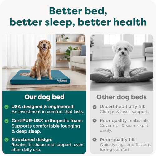 Image of FurHaven Water-Resistant Orthopedic Dog Bed for Large Dogs, Oxford Polycanvas Mattress, Solid Orthopedic Foam Slab for Joint Support, Removable Washable Cover, Jumbo Plus /XXL, Deep Lagoon