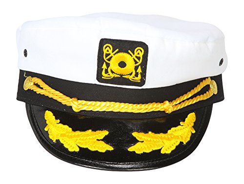 Cotton Embroidered Captain Adjustable Hat Cap - White/Black Bill (One Size)