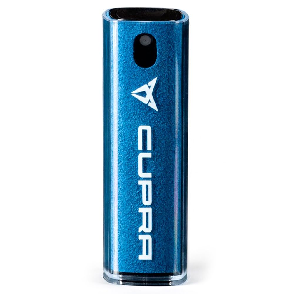 CUPRA Detergente per Display, 10,5 ml, Spray con Custodia in Microfibra, Blu, per Schermi Touch, Ricaricabile, con Custodia Protettiva in Plexiglass