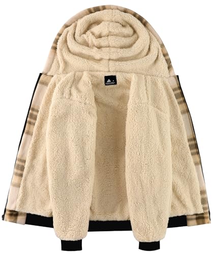 V VALANCH Boys Zipper Hoodie Kid Fleece Lined Plaid Flannel Jacket Winter Coat4