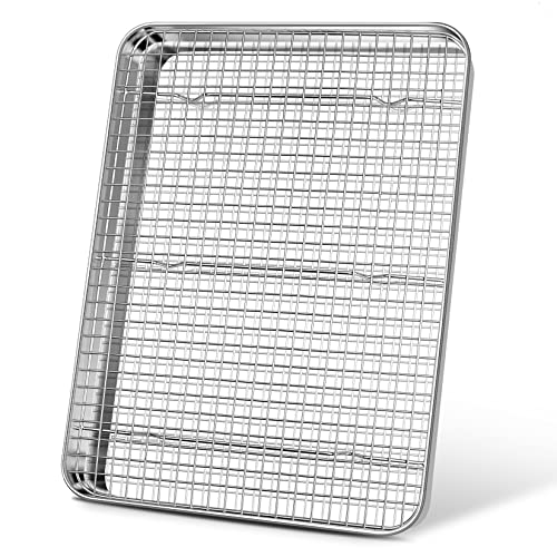 Catálogo para Comprar On-line Bandejas y rejillas los más solicitados. 49 Juego de bandeja para hornear de 17.5 pulgadas con rejilla, Joyfair bandeja de acero inoxidable con rejilla para enfriar, no tóxica y resistente- (1 bandeja + 1 rejilla)