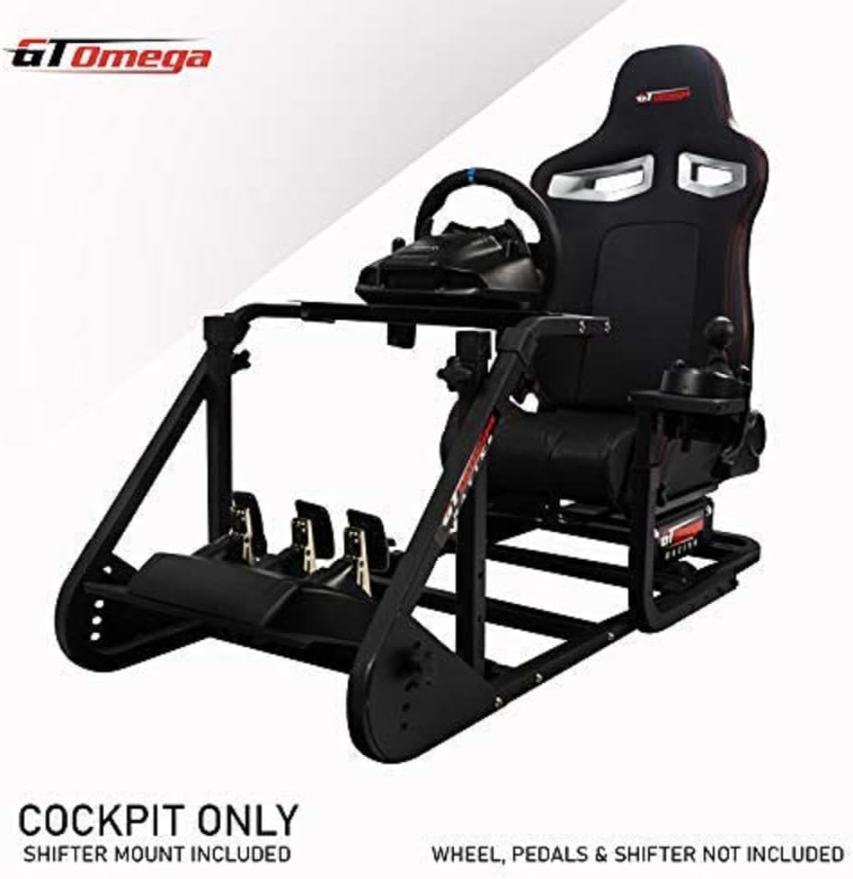 GT OMEGA ART Racing Simulator Cockpit RS9 Gaming Console Seat for Thrustmaster T300RS Steering Wheel Pedals & TH8A Shifter TX Ferrari 458 Italia PS4 Xbox, with Stand & Reclinable Chair Rails