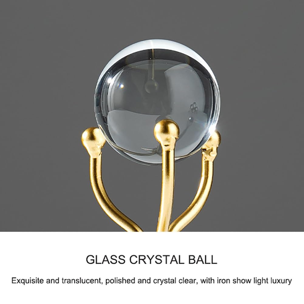 Sfera Di Vetro Trasparente, Sfera Di Cristallo Trasparente Con Supporto Dorato,Sfera Di Vetro Arte Astratta Moderna, Sculture In Metallo Fatte A Mano, Arte Di Ferro Per Ufficio A Casa, Soggiorno ( Col