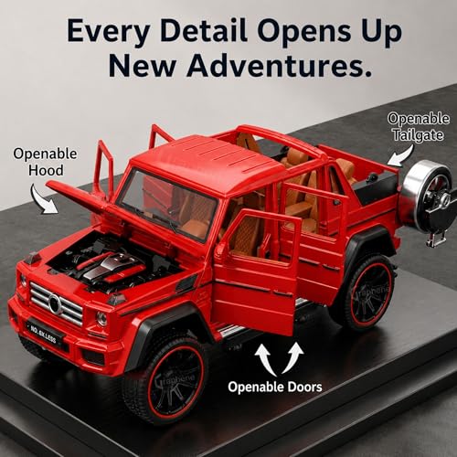 Image of GRAPHENE 1:22 Scale Die-Cast SUV Toy Car Pull Back Miniature Alloy Model with Openable Doors Lights & Music Realistic Friction Red Car Gift for Boys Girls & Kids (Ages 2+)