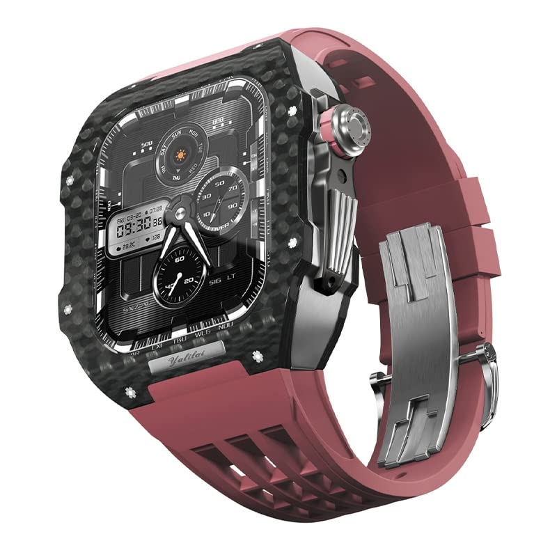 Kit de modification EZZON pour Apple Watch 44/45 mm avec boîtier carbone et bracelet fluororubber