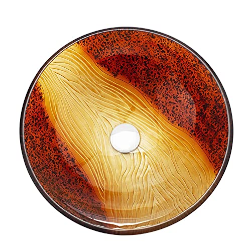 Lavabo de encimera de vidrio templado artesanal, lavabo circular de lujo con grifo integrado 6