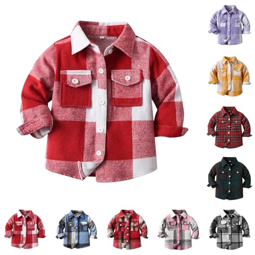 Warm Coat 2024 Middle Small Children's Spring Fall Casual Long Sleeved Milled Plaid Collar Shirt Jacket Xmas Gifts2