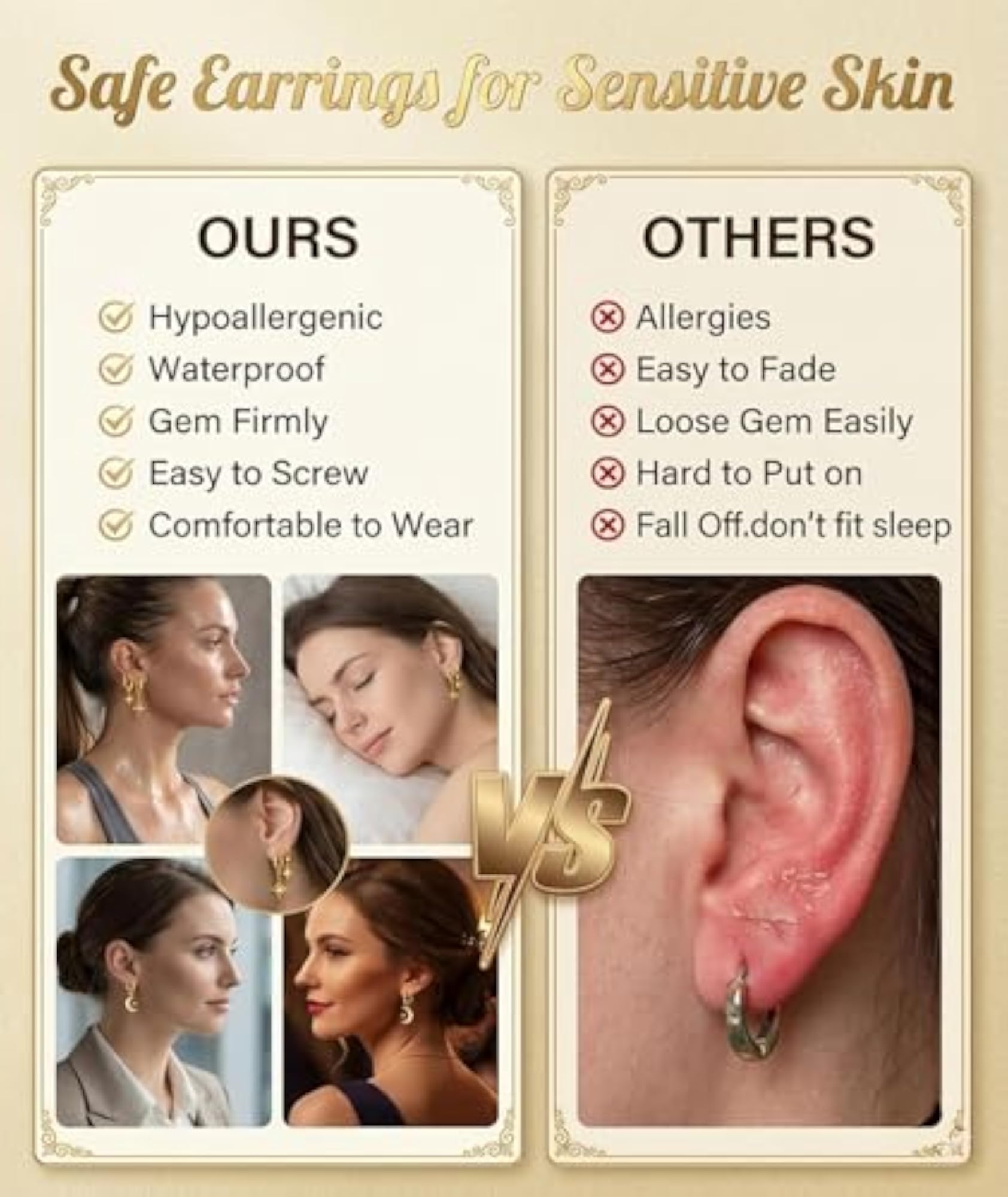 3 Pairs Helix Earrings Set for Women