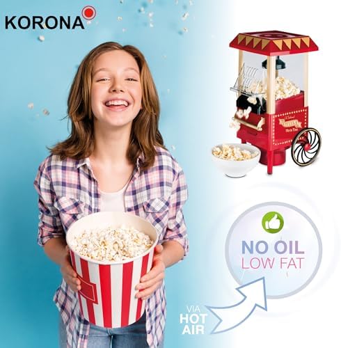 Bild 2 - Korona 41100 Popcorn Maschine | Leistungsstarke 1200 Watt | Selbstgemachtes Popcorn für den Kinoabend Zuhause | Fettfreie Zubereitung | Retro-Design, Rot Gold