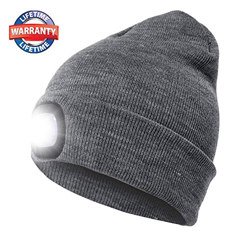 RFWIN LED Beanie Hat, Bright Rechargeable Headlamp Cap, Unisex Lighted Winter Knit Hat for Hunting, Camping, Grilling, Running, Walking