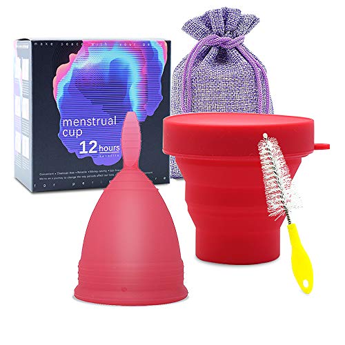 SPEQUIX Portable Silicone Menstrual Cup Set with Sterilized Cup Reusable Period Cup Soft, Flexible, Reusable (Red - Large)