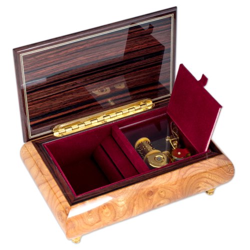 Italian Hand Crafted Inlaid Natural Wood Musical Jewelry Box Plays Canon in D - Thumbnail 3