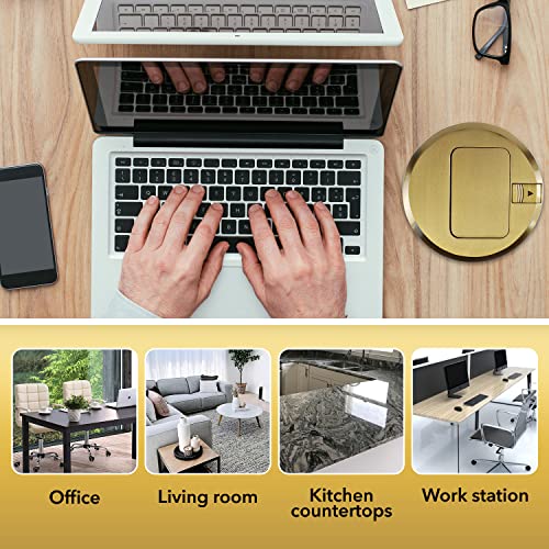 Select Lighting Slfb-Pu-Usb-Br 20A Pop Up Usb Outlet Receptacles, Tamper Resistant Round Electrical Floor Box With Brass Cover, Retractable Recessed Socket For Countertops & Floors #TOP3