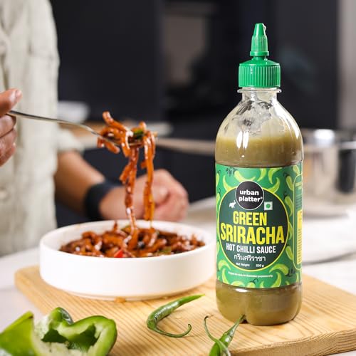 Image of Urban Platter Green Sriracha Hot Chilli Sauce - 500g | Spicy & Tangy Green Chilli Sauce | Thai-Inspired Sriracha for Dipping, Cooking & Marinades