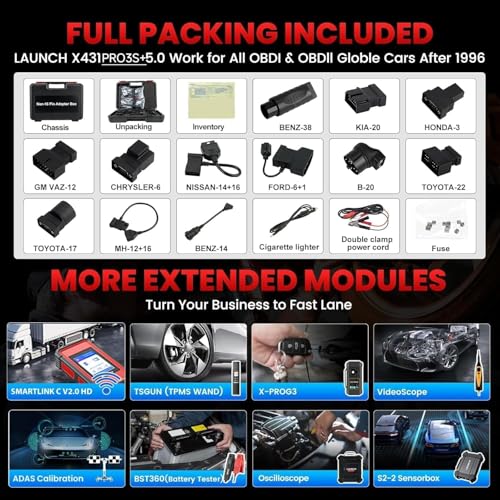 Launch X431 PRO3S+ Profesional Maquina Diagnosis Coche multimarca,Escáner de Todo el Sistema, 55+ reinicio de reaprendizaje, Vin automático, codificación en línea, función guiada, Bluetooth 10.1 "