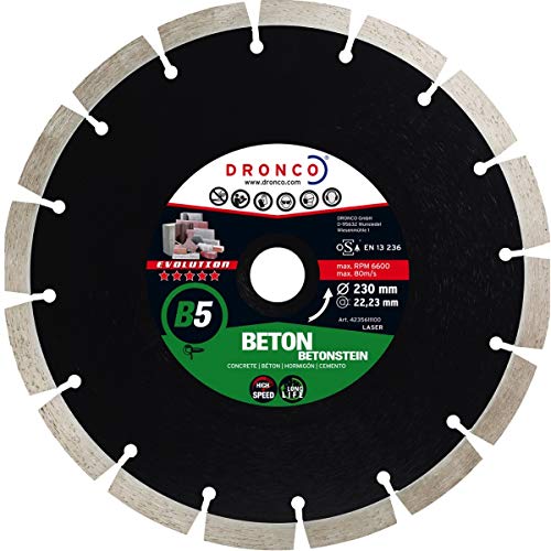 Disco de corte de diamante 450 mm evolución B5 para hormigón y 32 segmentos con agujero 25,4 mm