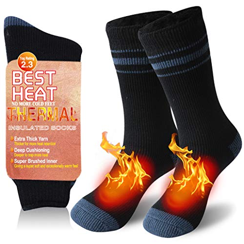 JPGO Women's Warm Thermal Socks Insulated Heated Socks for Extreme Cold Thick Heavy Brushed Winter Stockings Indoor Outdoor Stockings,Black Blue Stripes,1 Pair