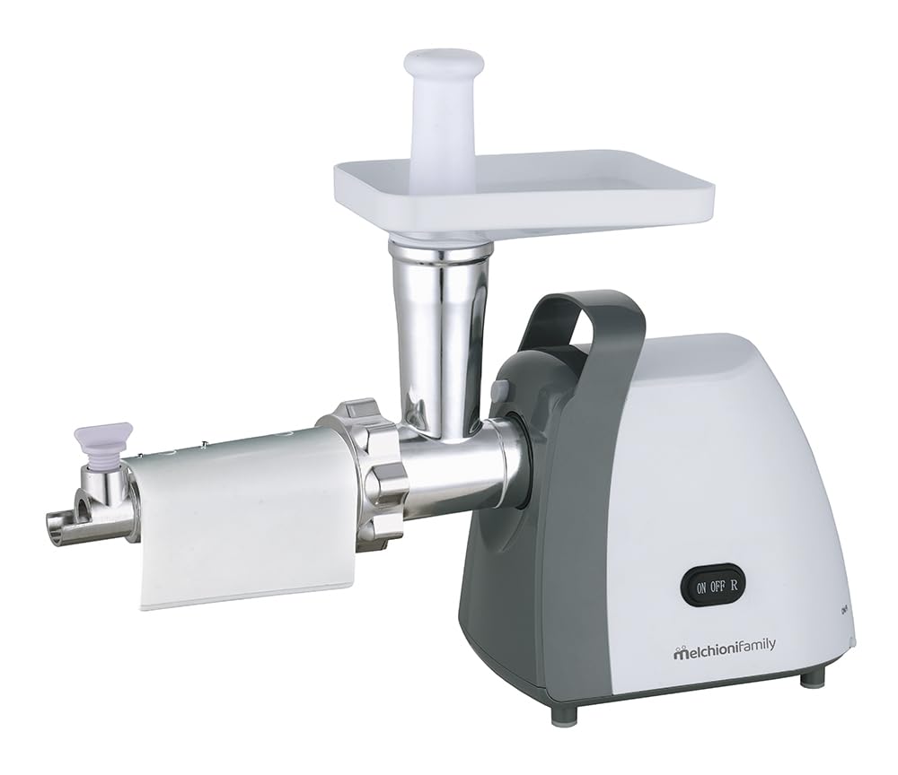 Melchioni Family | Tritacarne e Passapomodoro, TRITONE, Lame in Acciaio e Funzione Reversibile, con Adattatore Salsicce, Kibbe e Passa pomodoro, 250W