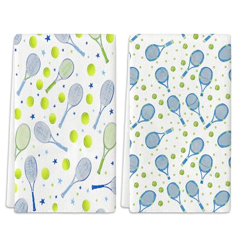 Clyrax 2 Stück Tennis Handtücher Set, Hochwertige Microfaser Handtücher mit Tennismuster, Schöne Mikrofaser Handtuch Groß, Tennis Geschenk für Enthusiasten, 40x60CM