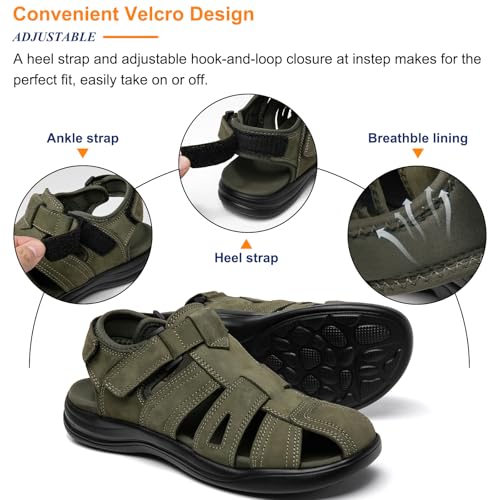 Image of Men's Sport Sandals Closed Toe Leather Hiking Athletic Walking Outdoor Beach Trail River Fishing Water Shoes Lightweight Comfortable Waterproof